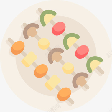 烤肉串素食菜肴3个扁平图标图标