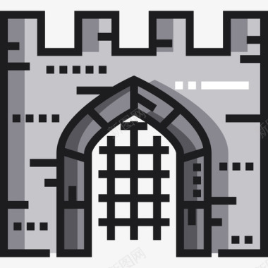 大门中世纪24线形颜色图标图标