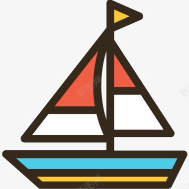 帆船夏季42线性颜色图标图标