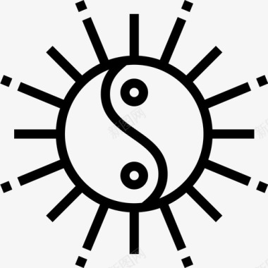 阴阳中国符号3直线图标图标