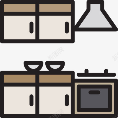 厨房家具和家居9线性颜色图标图标