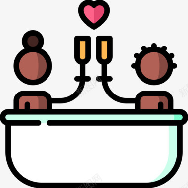 浴缸情人节38线性颜色图标图标