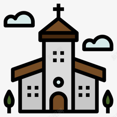 教堂圣诞116线性颜色图标图标