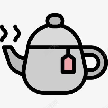 茶壶咖啡厅70线性颜色图标图标