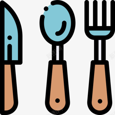 餐具家用餐具4线性颜色图标图标