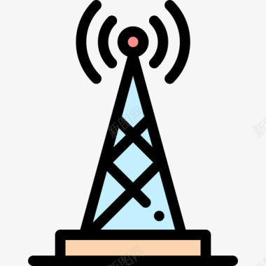 收音机天线媒体技术4线性彩色图标图标