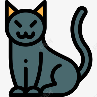 黑猫万圣节76线性颜色图标图标