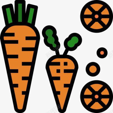 胡萝卜水果和蔬菜2线颜色图标图标