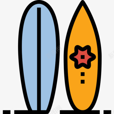 冲浪板夏季47线性颜色图标图标