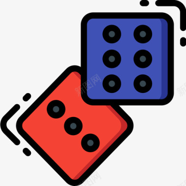 骰子运动和游戏6线颜色图标图标