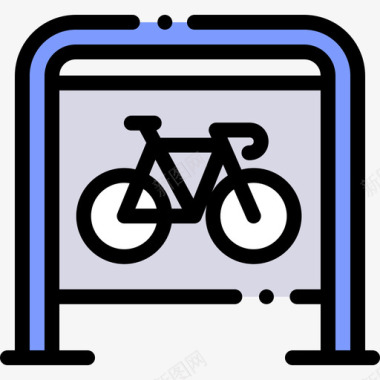 自行车停车场14号自行车线性颜色图标图标