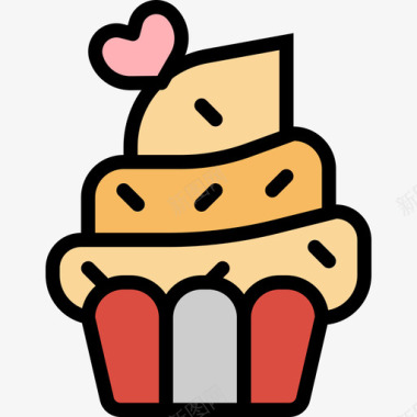 纸杯蛋糕婚礼117线性颜色图标图标