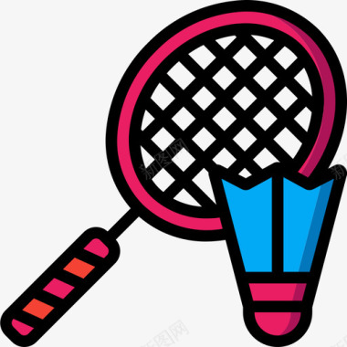 羽毛球运动和游戏6线颜色图标图标