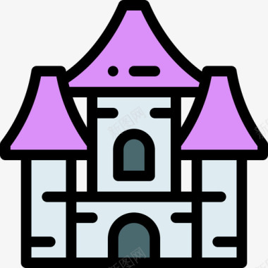 城堡万圣节76线性颜色图标图标