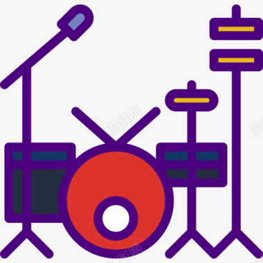 鼓组音乐和乐器6线颜色图标图标