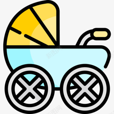 婴儿车婴儿淋浴5线性颜色图标图标