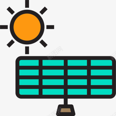 太阳能电池板设备和技术7线性颜色图标图标