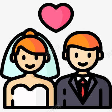 新婚夫妇55号婚礼线性颜色图标图标