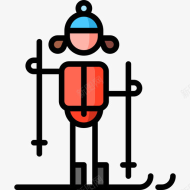 滑雪冒险29线性颜色图标图标
