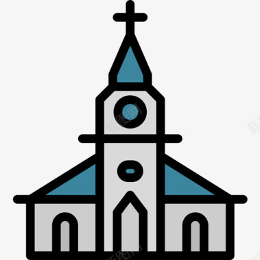 教堂117号婚礼线性颜色图标图标