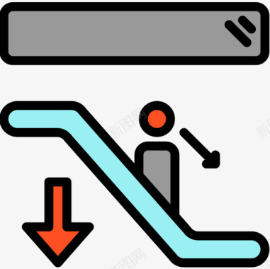 自动扶梯机场49线性颜色图标图标