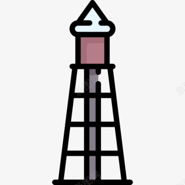 塔楼冬季小镇6线性颜色图标图标