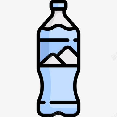 一瓶水咖啡店59线性颜色图标图标