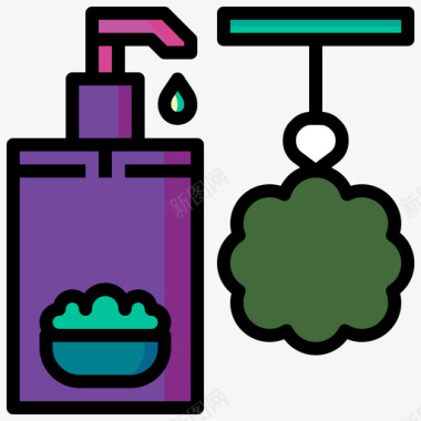 海绵浴室用品4线性颜色图标图标