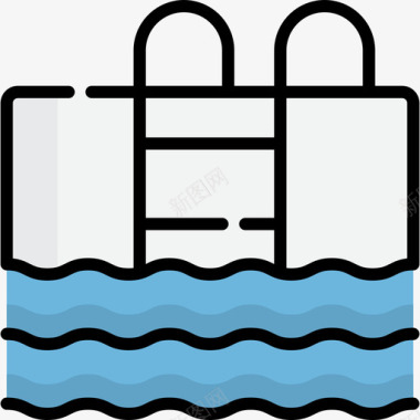 游泳池酒店119线性颜色图标图标