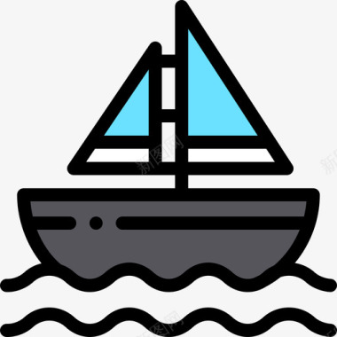 帆船旅行60线性颜色图标图标