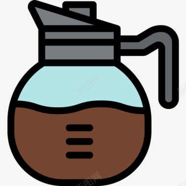 咖啡壶咖啡店70线性颜色图标图标