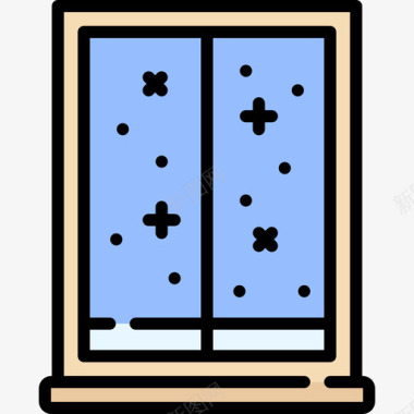 窗户冬季小镇6线性颜色图标图标