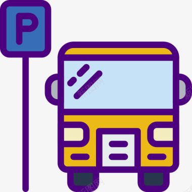 公共汽车汽车零件车辆2线颜色图标图标
