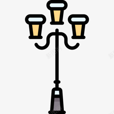 灯柱冬季小镇6线性颜色图标图标