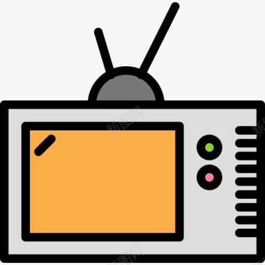 老式电视12号技术线性彩色图标图标