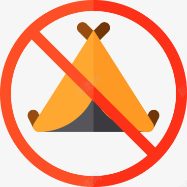 禁止野营信号和禁令3平淡图标图标