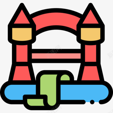 弹性城堡派对和庆典14线性颜色图标图标