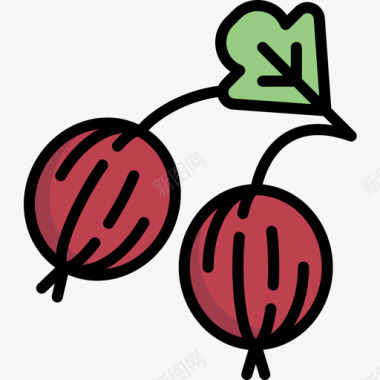 醋栗水果和蔬菜14线形颜色图标图标