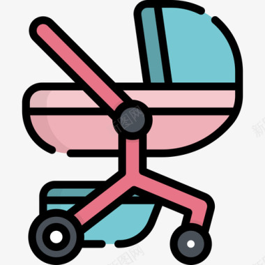 婴儿车家庭生活12线性颜色图标图标