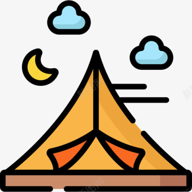 帐篷探险16线性颜色图标图标