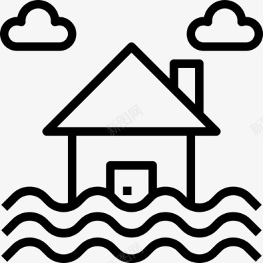 洪水保险17线性图标图标