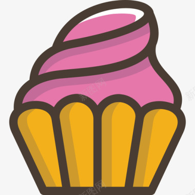 纸杯蛋糕蛋糕和面包店线性颜色图标图标