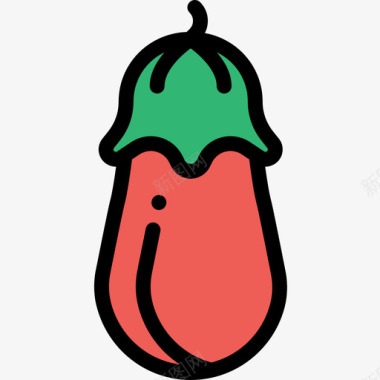 茄子纯素食品原色图标图标