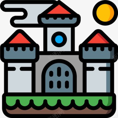 城堡游乐场5线性颜色图标图标