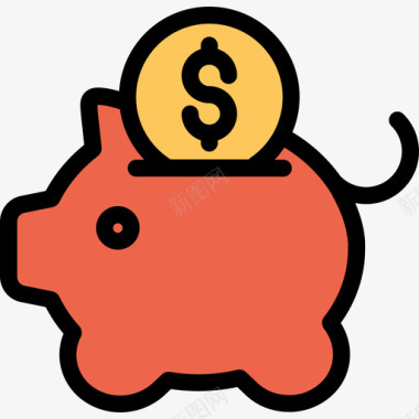 小猪银行银行和金融22线颜色橙色图标图标
