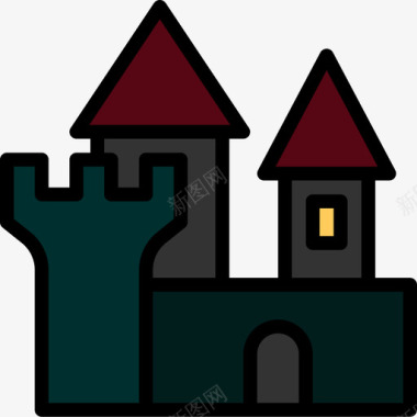 城堡万圣节93线性颜色图标图标