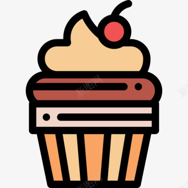 纸杯蛋糕咖啡店39线性颜色图标图标