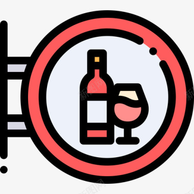 酒吧葡萄酒3线性颜色图标图标