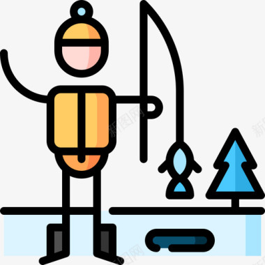 冰上钓鱼冒险29线性颜色图标图标