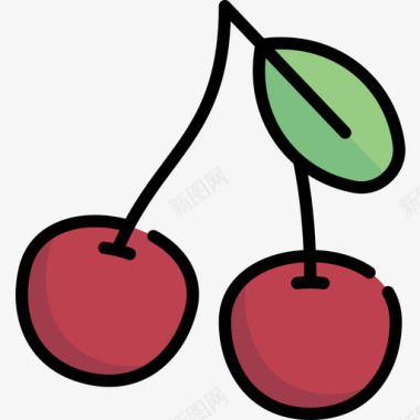 樱桃水果和蔬菜14线形颜色图标图标